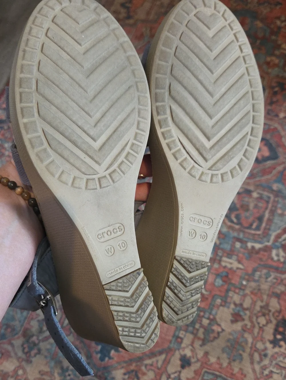 Crocs Blue leigh wedge heel canvas/leather ankle strap slip on w10